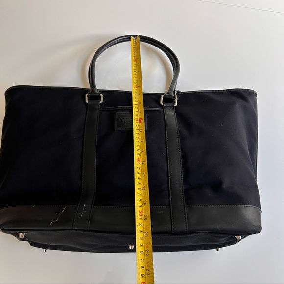 Coach canvas extra large weekender canvas black tote leather trim double zipper - Picture 4 of 14
